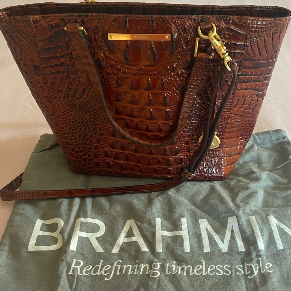 Brahmin Brown Crocodile Embossed Tote Bag